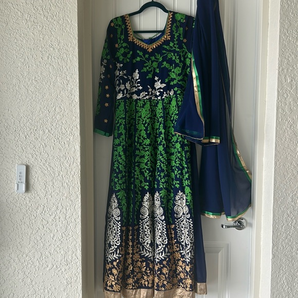 Blue Embroidered Indian Gown - Picture 1 of 8